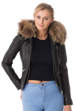  Leather jacket with fur hood - Image n°3
