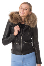  Leather jacket with fur hood - Image n°1