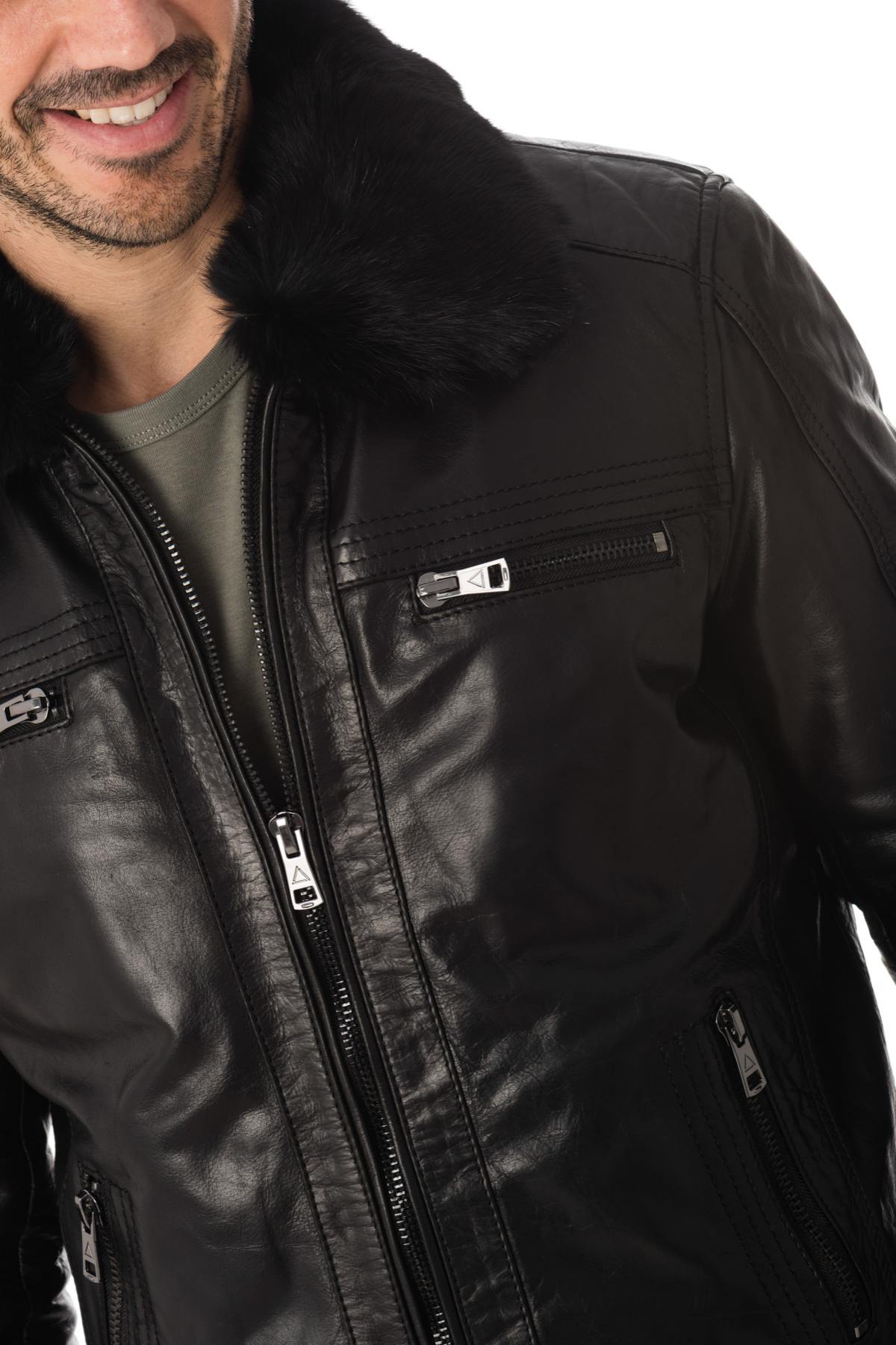 Buffalo leather jacket with fur collar - Image n°6