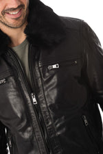 Buffalo leather jacket with fur collar - Image n°6