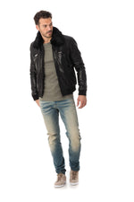 Buffalo leather jacket with fur collar - Image n°2