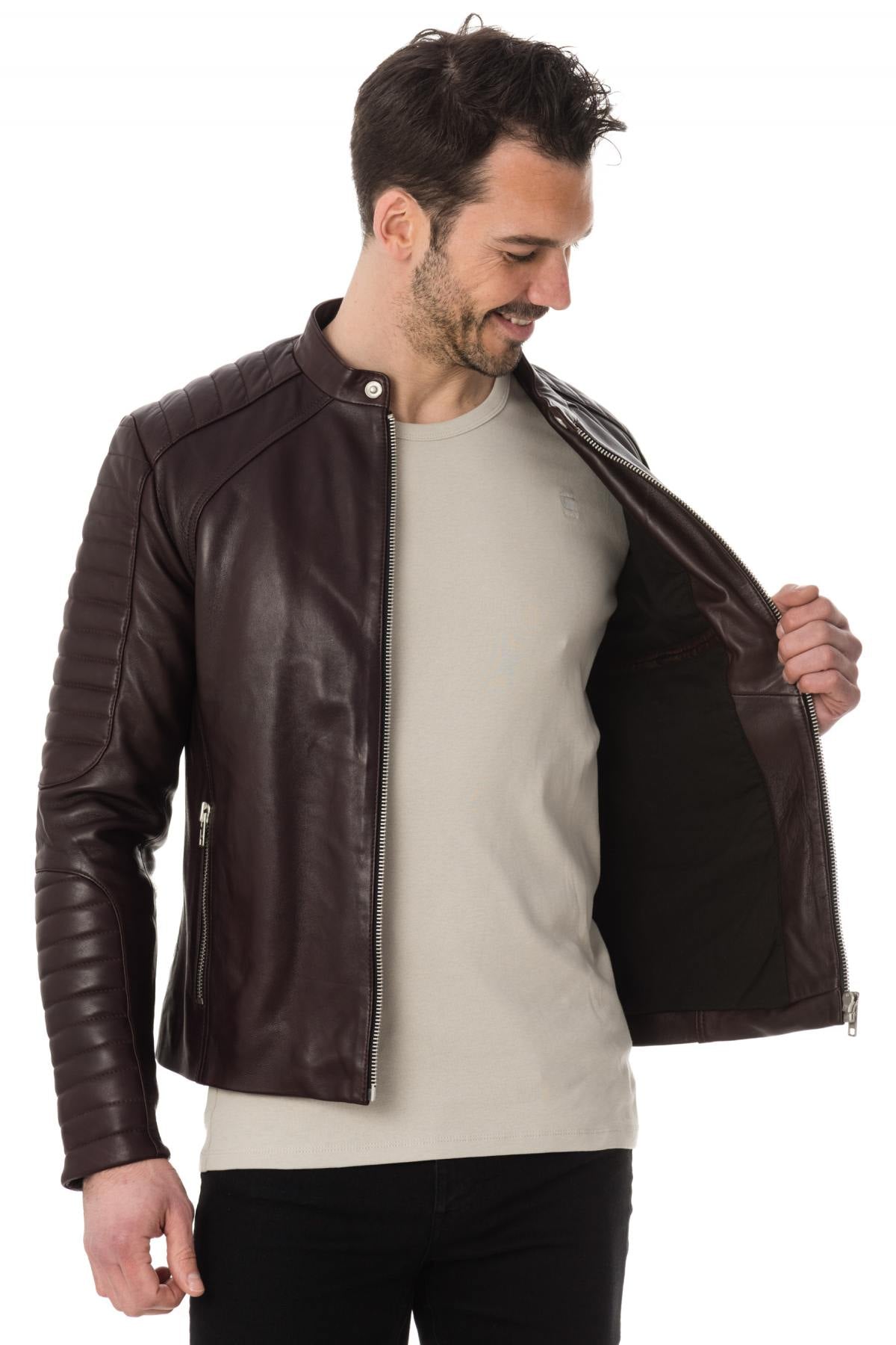 Dark burgundy men's fashion leather - Image n°4