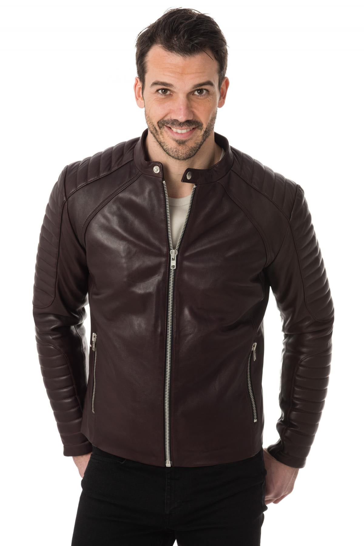 Dark burgundy men's fashion leather - Image n°1