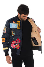 Navy blue bomber jacket with The New Designers patches - Image n°4