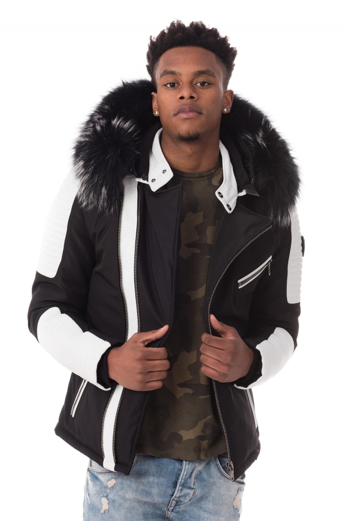 Ventiuno down jacket for men, black/white, silver collar - Image n°1