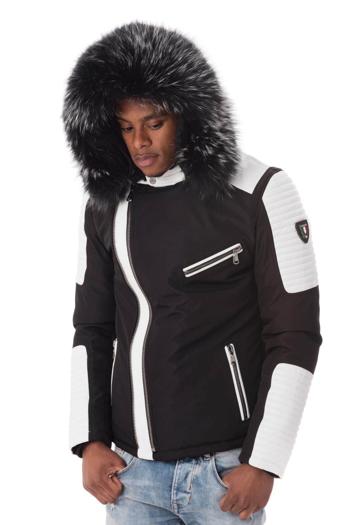 Ventiuno down jacket for men, black/white, silver collar - Image n°4