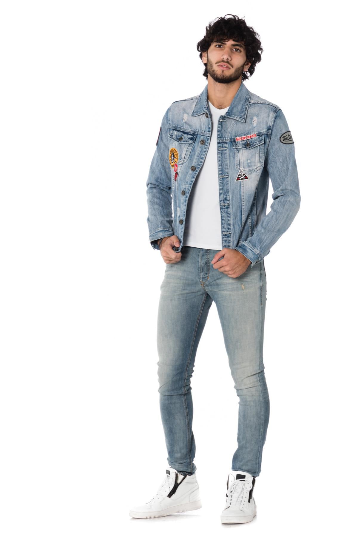 Blue denim jacket with Von Dutch patches - Image n°3