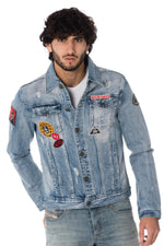 Blue denim jacket with Von Dutch patches - Image n°1