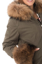Khaki cotton jacket with fur - Image n°9