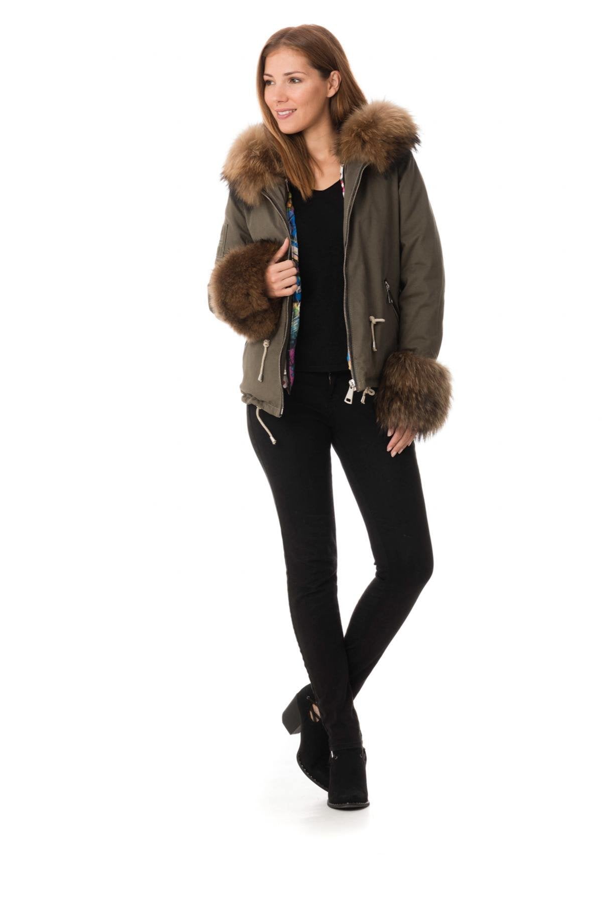 Khaki cotton jacket with fur - Image n°2