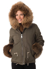 Khaki cotton jacket with fur - Image n°6