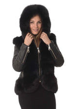 Sheepskin leather jacket with fox fur - Image n°5