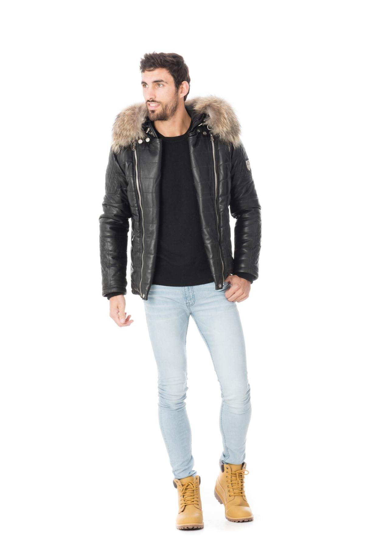 Lambskin down jacket with fur - Image n°2