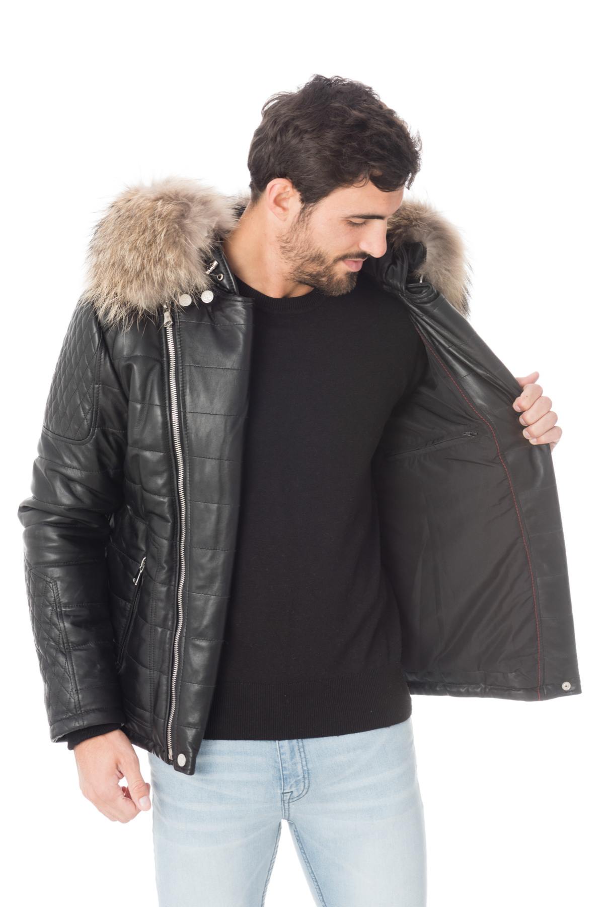 Lambskin down jacket with fur - Image n°4