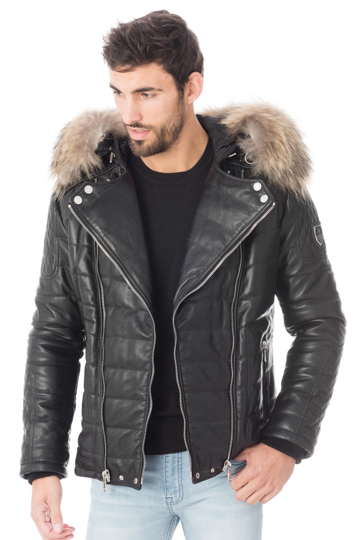 Lambskin down jacket with fur - Image n°5