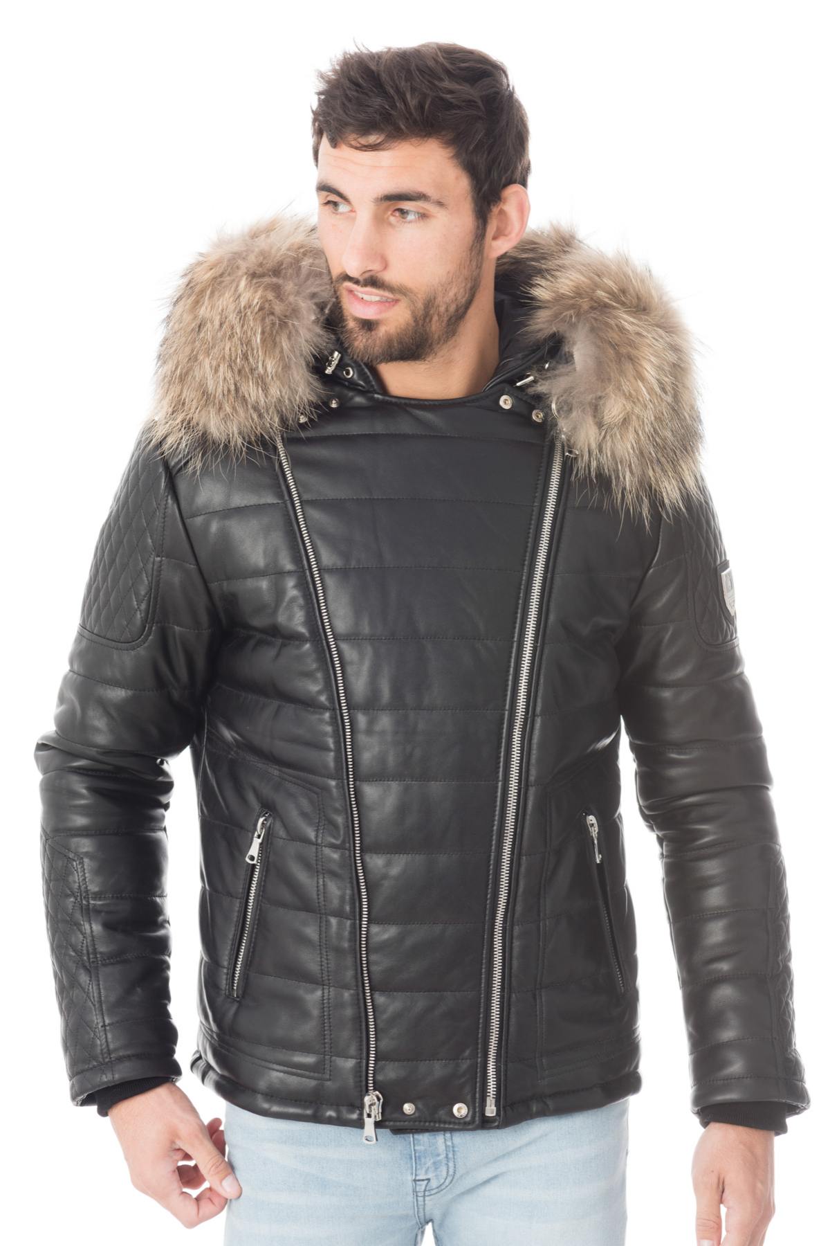 Lambskin down jacket with fur - Image n°6