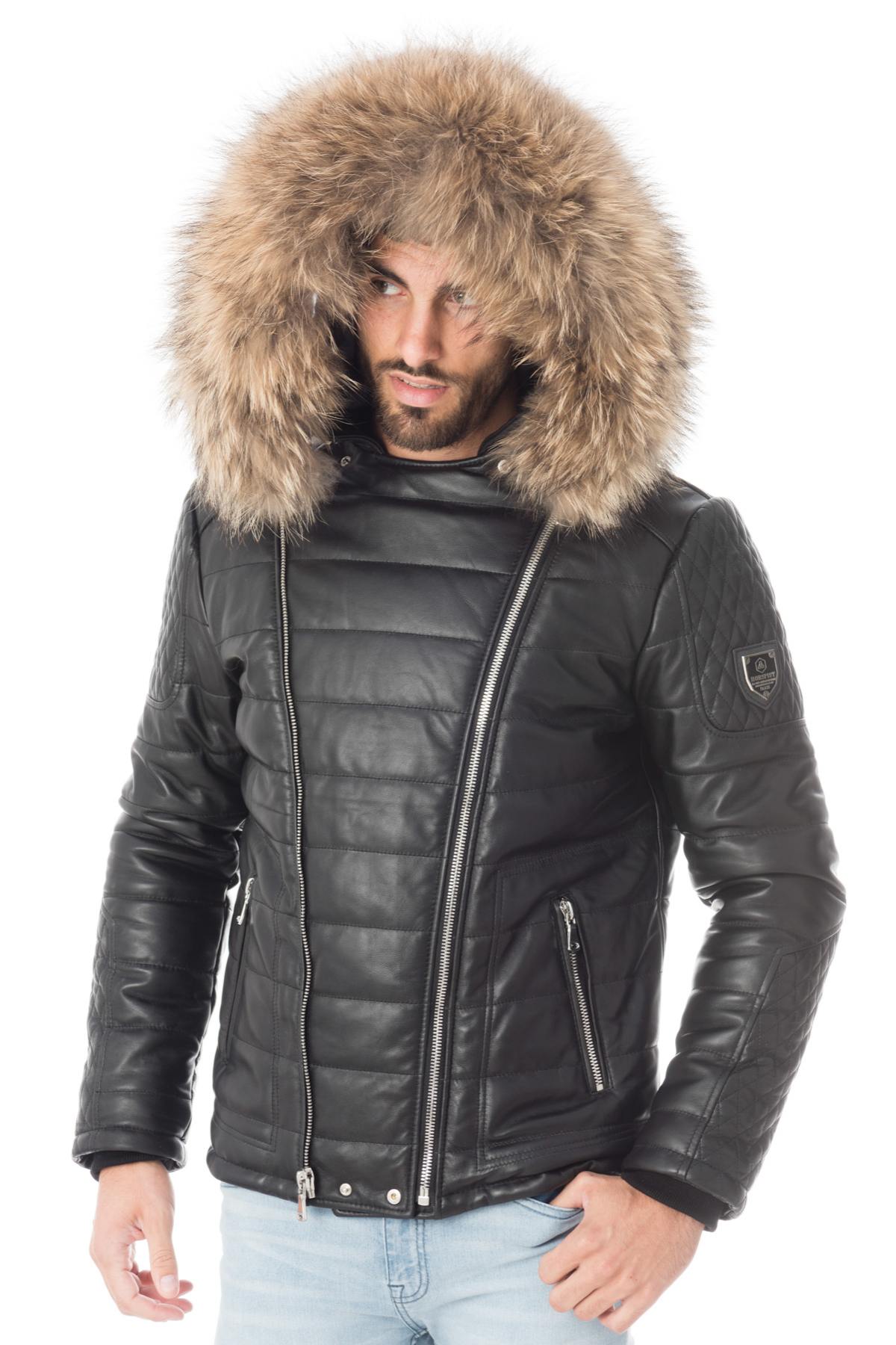 Lambskin down jacket with fur - Image n°1