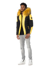 Horspist yellow and black down jacket with yellow fur - Image n°2