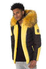 Horspist yellow and black down jacket with yellow fur - Image n°1