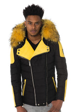 Horspist yellow and black down jacket with yellow fur - Image n°3