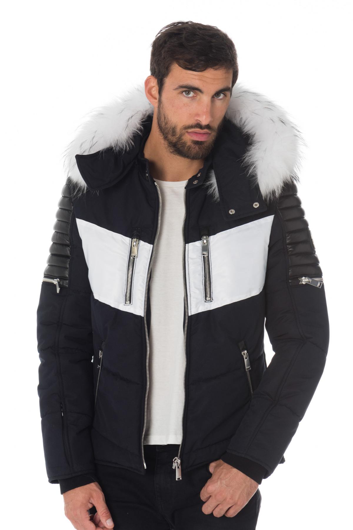 Men's navy/black/white down jacket with white collar - Image n°7