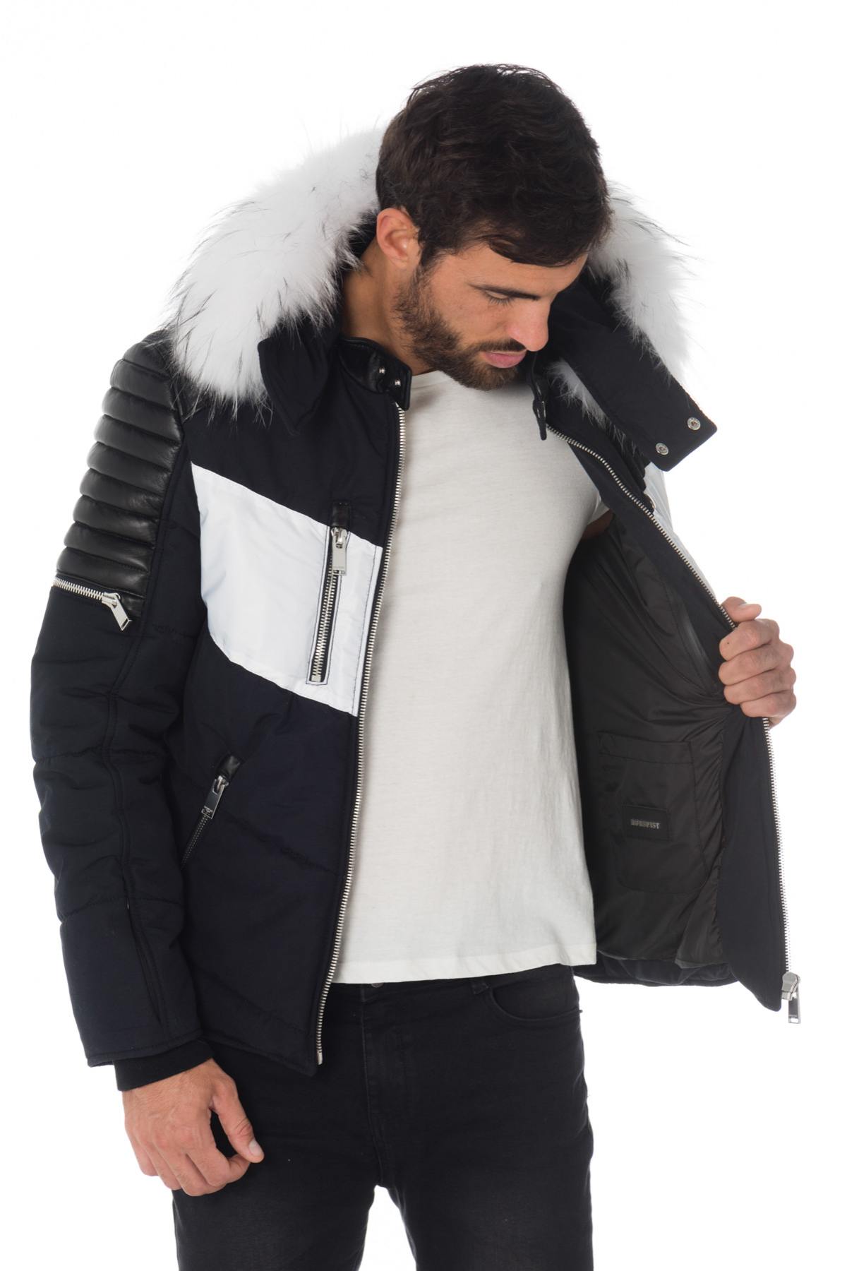 Men's navy/black/white down jacket with white collar - Image n°8
