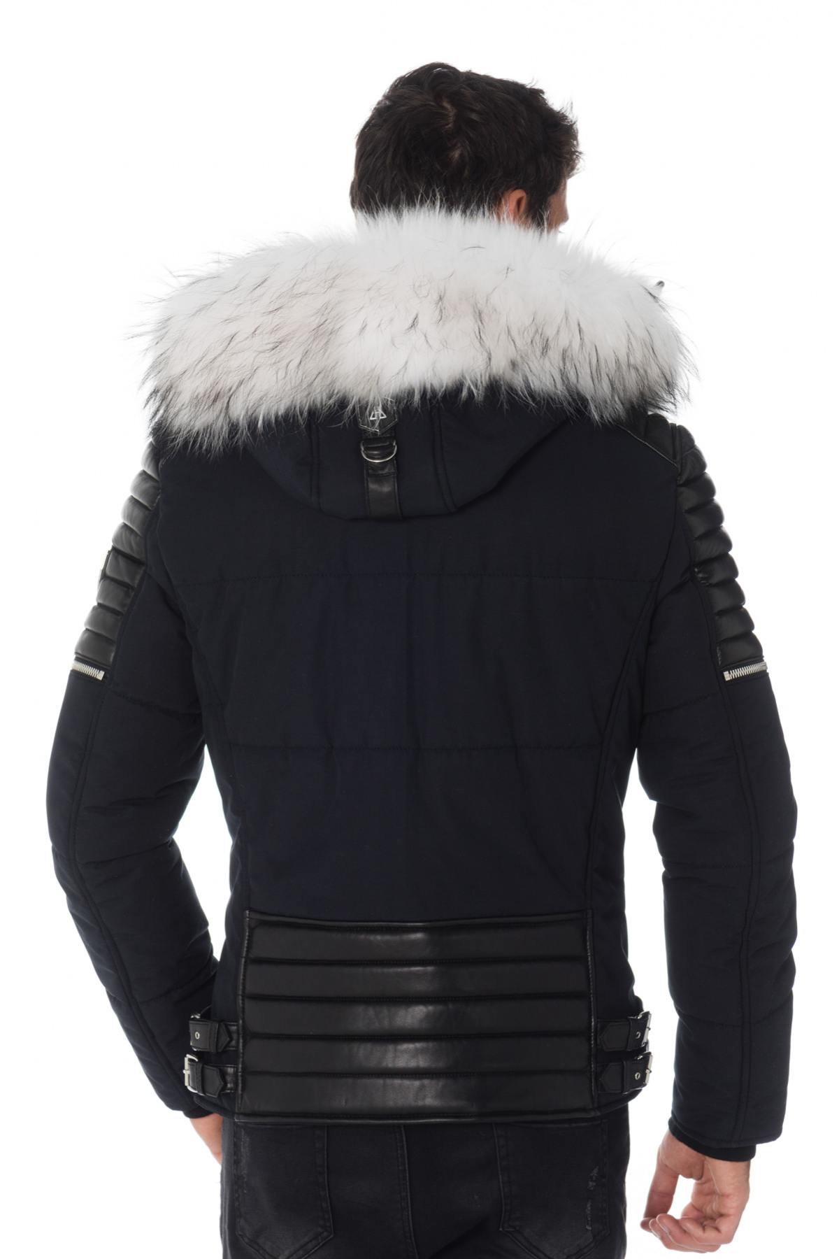 Men's navy/black/white down jacket with white collar - Image n°3