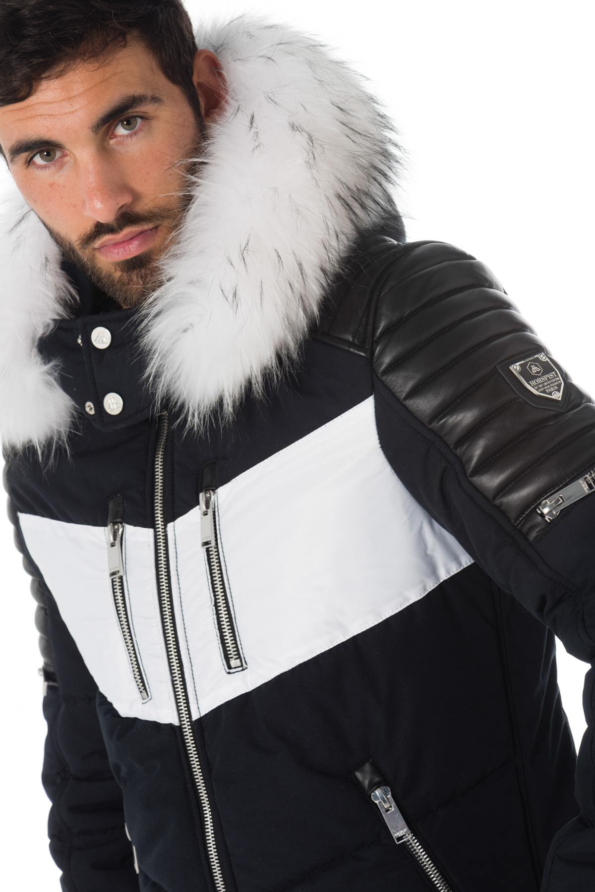 Men's navy/black/white down jacket with white collar - Image n°5