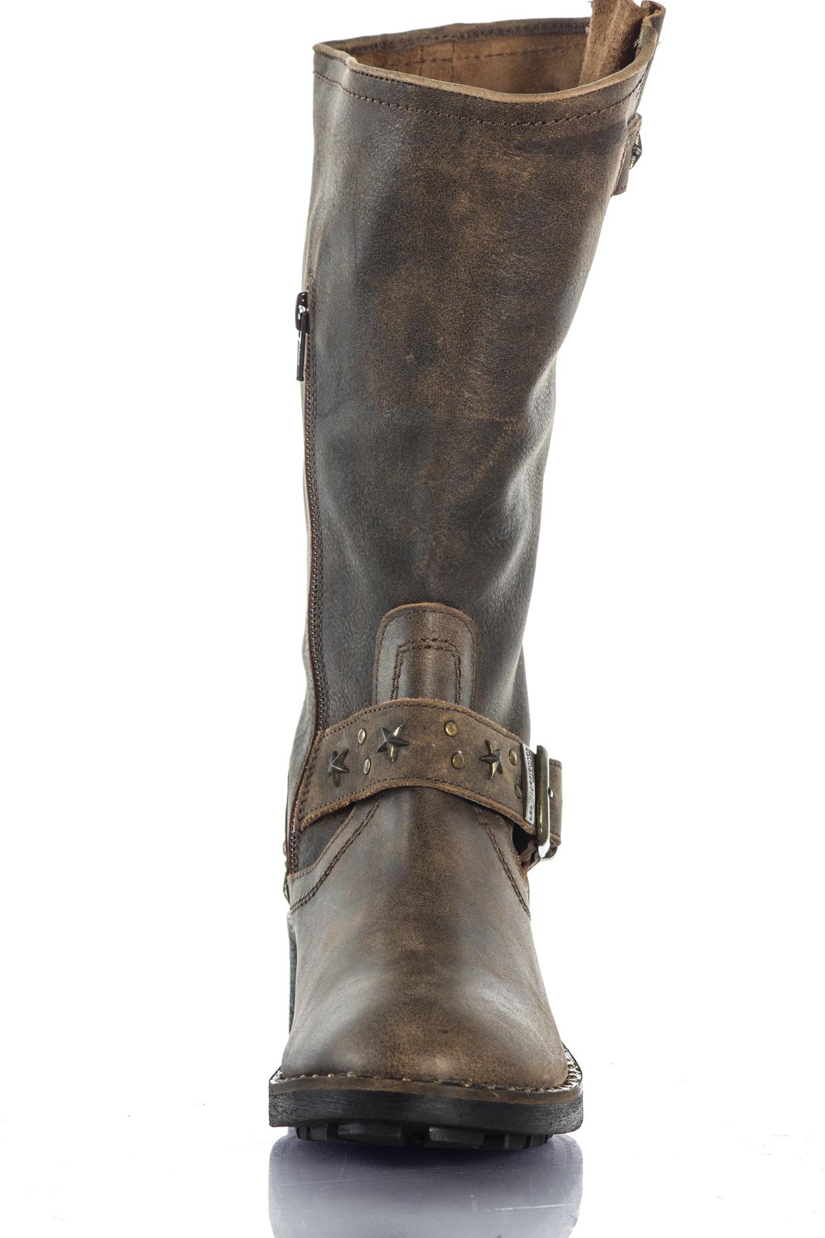 Distressed Brown Leather Studded Boots - Image n°4