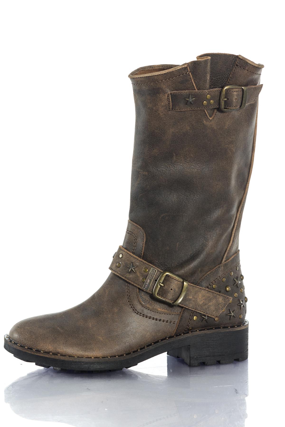 Distressed Brown Leather Studded Boots - Image n°6