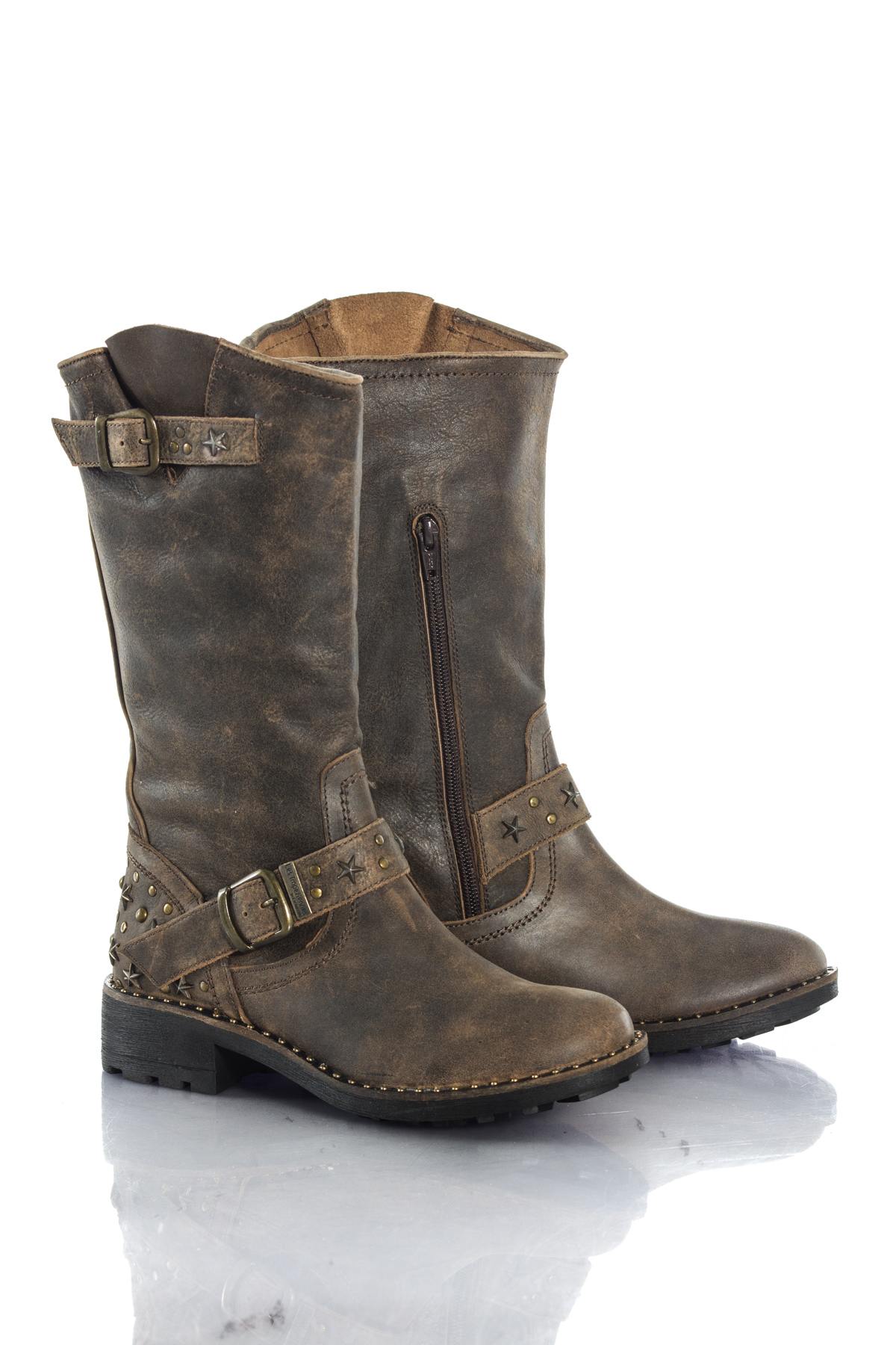 Distressed Brown Leather Studded Boots - Image n°2