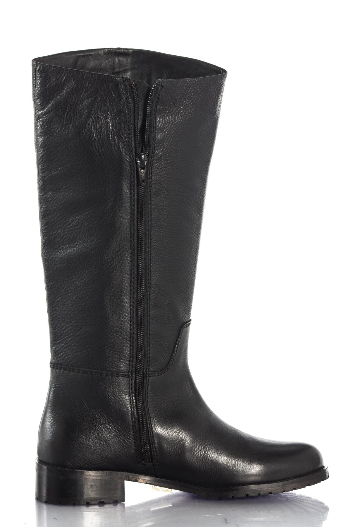 Women's riding boots in black grained leather - Image n°2
