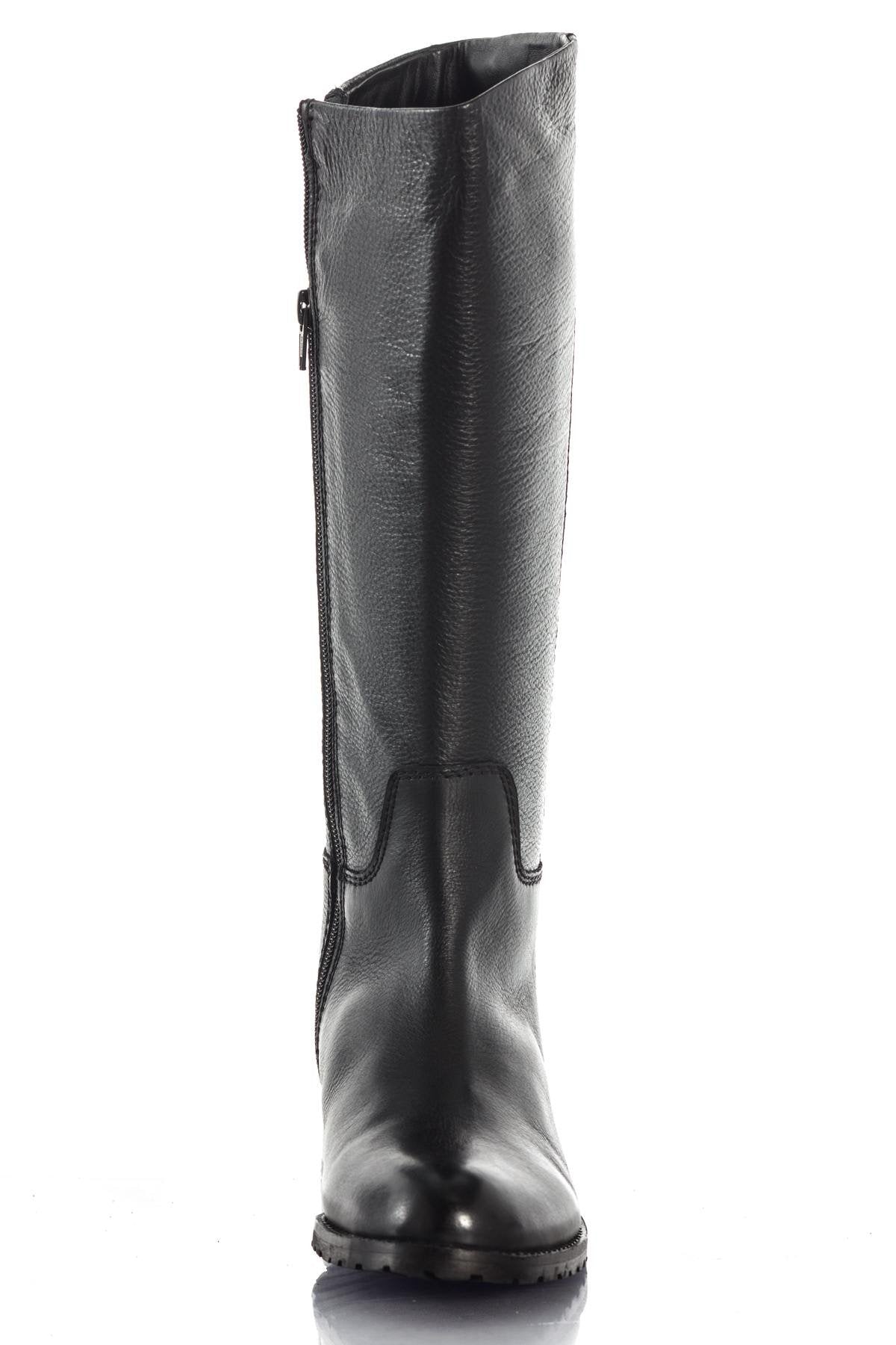 Women's riding boots in black grained leather - Image n°4