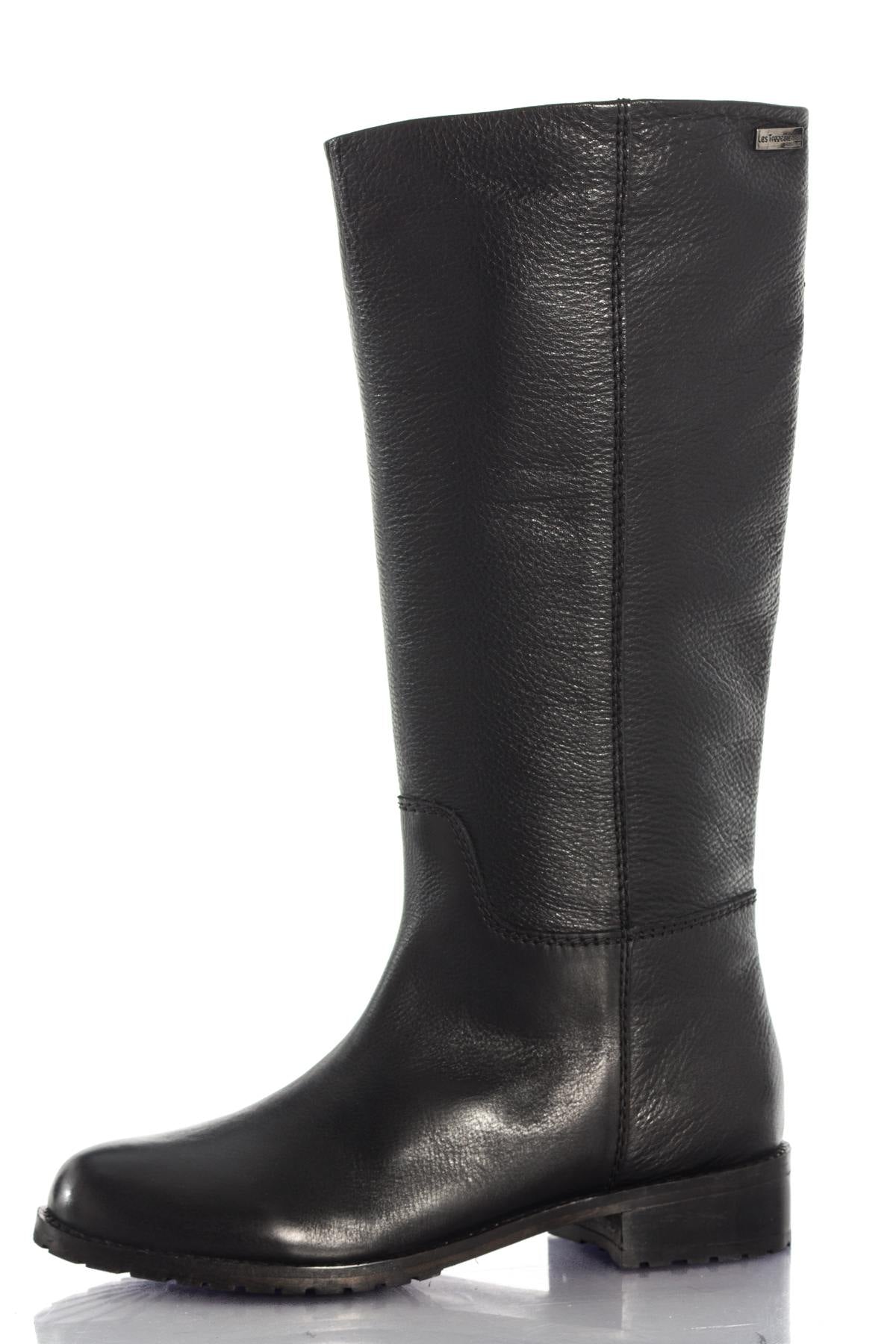 Women's riding boots in black grained leather - Image n°6