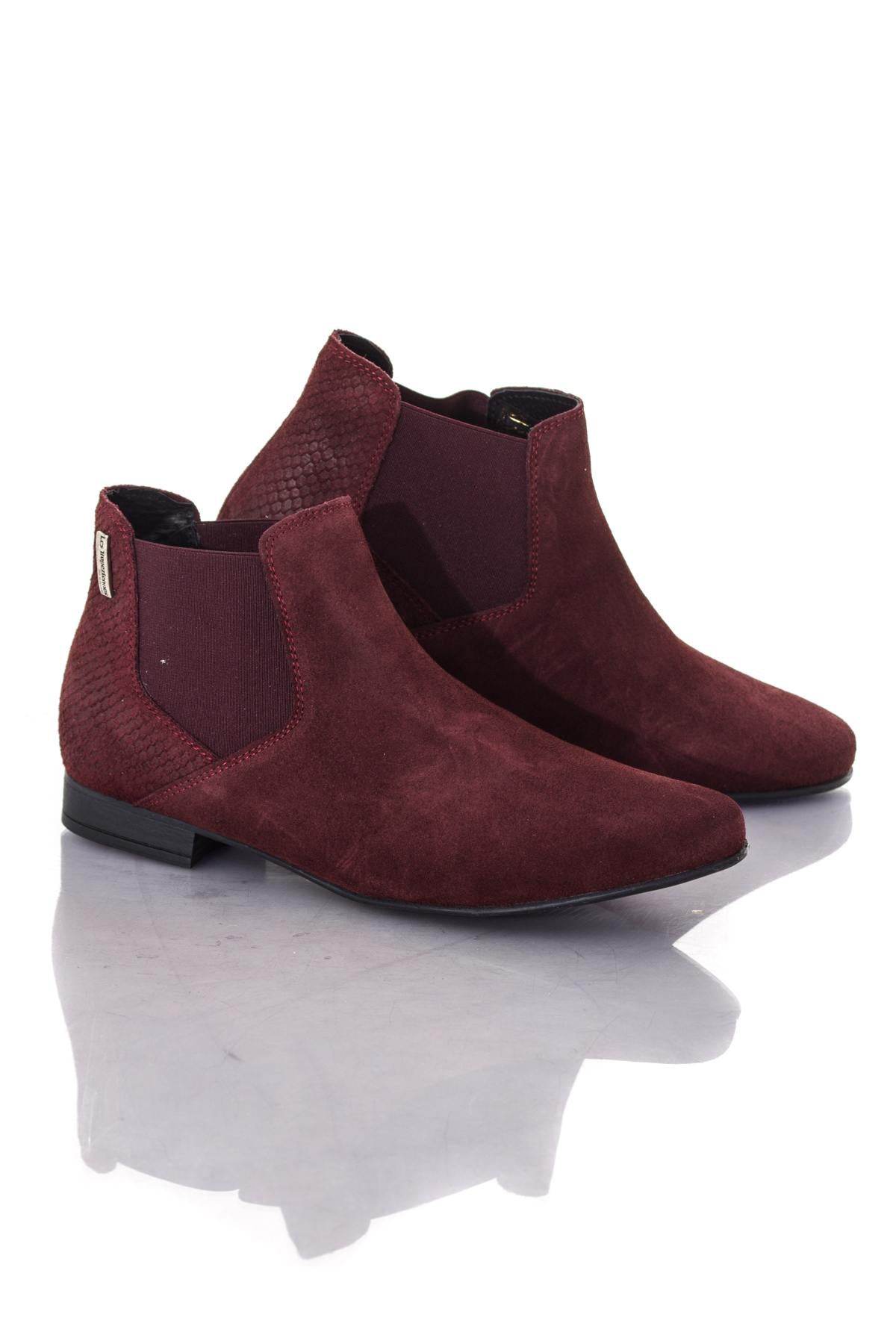 Women's burgundy suede leather boots - Image n°1