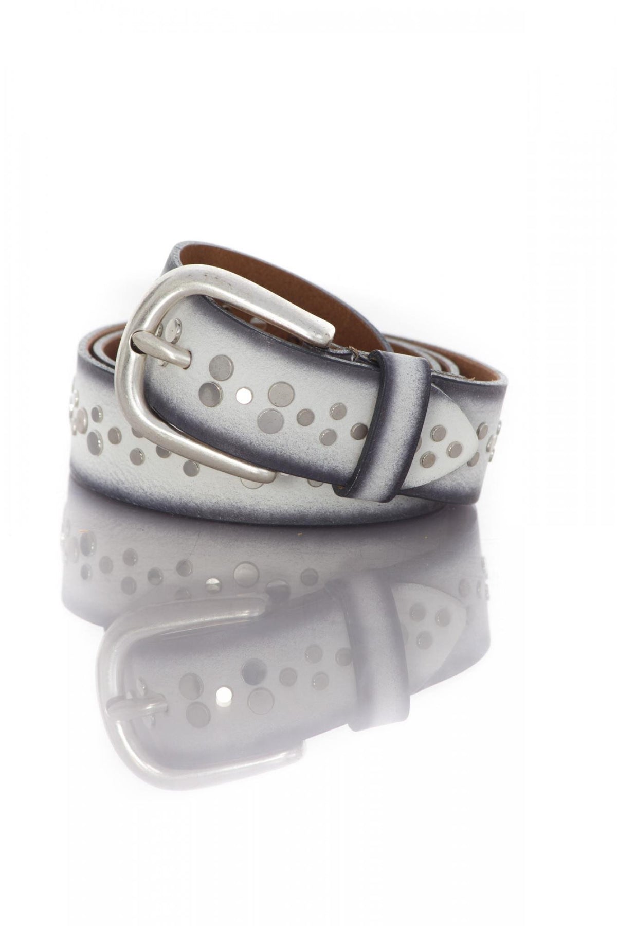 White leather belt with black edges - Image n°1