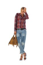  Women's burgundy checked shirt - Image n°2