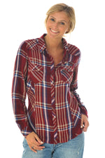  Women's burgundy checked shirt - Image n°1