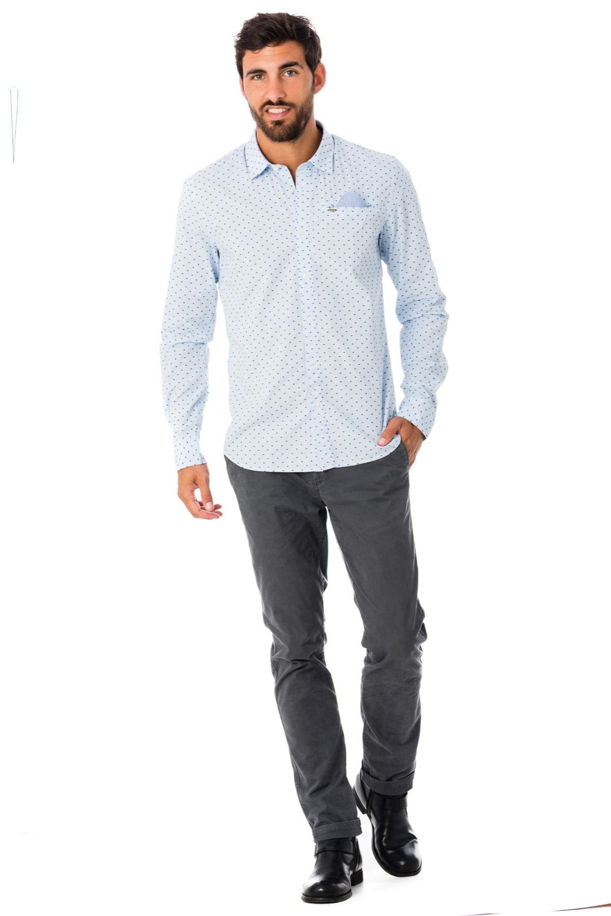 Blue long-sleeved polka dot shirt - Image n°4