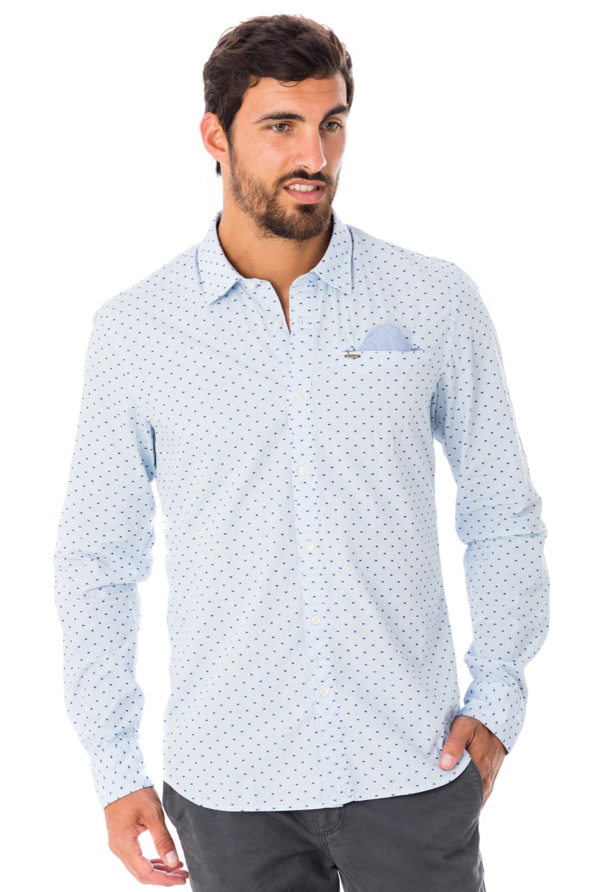 Blue long-sleeved polka dot shirt - Image n°1