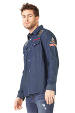 Men's blue denim shirt - Image n°2