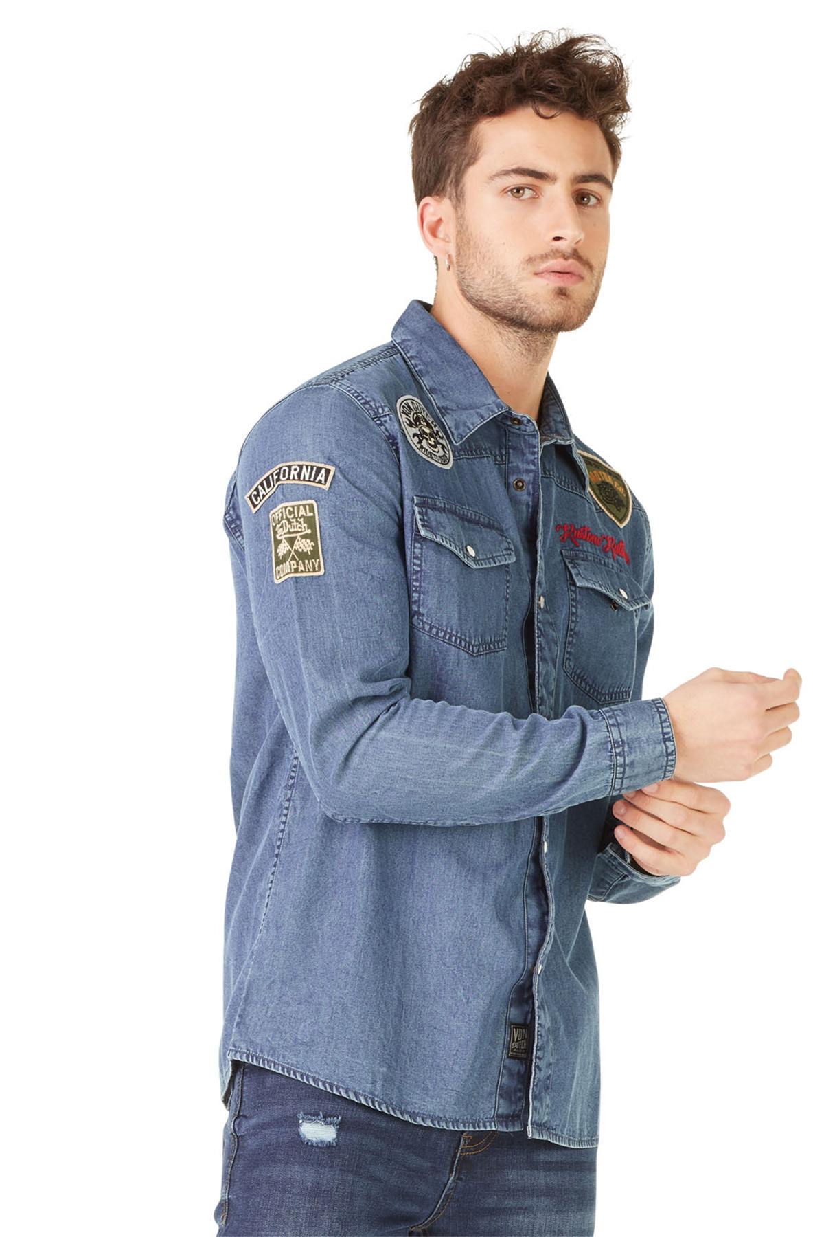 Blue denim shirt with patches - Image n°3