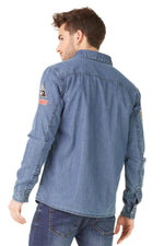 Blue denim shirt with patches - Image n°4