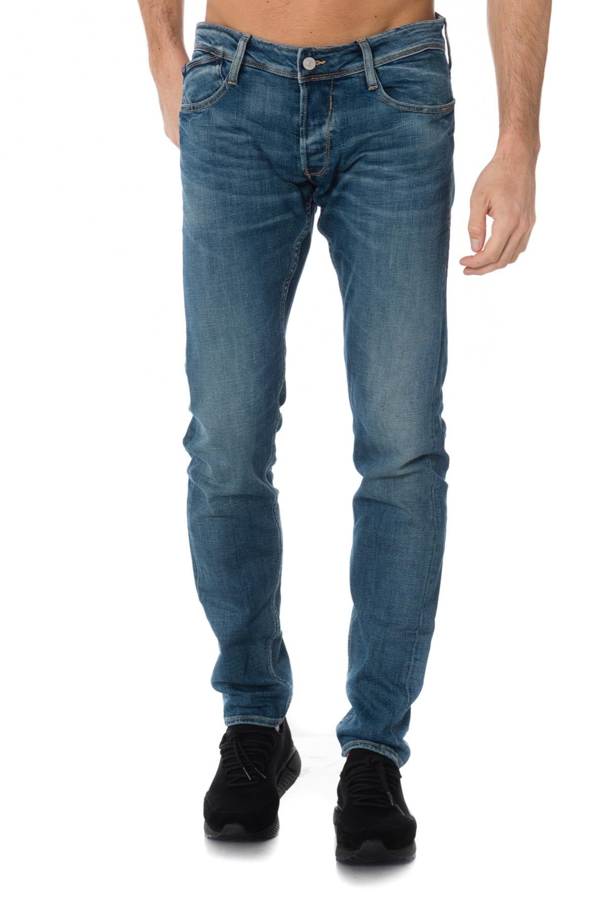 Men's slim-fit washed blue jeans - Image n°1