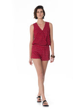 Women's red floral short jumpsuit - Image n°2