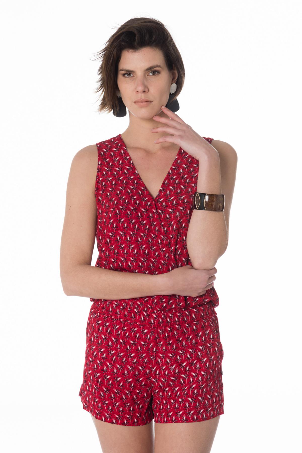 Women's red floral short jumpsuit - Image n°1