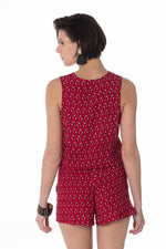 Women's red floral short jumpsuit - Image n°3