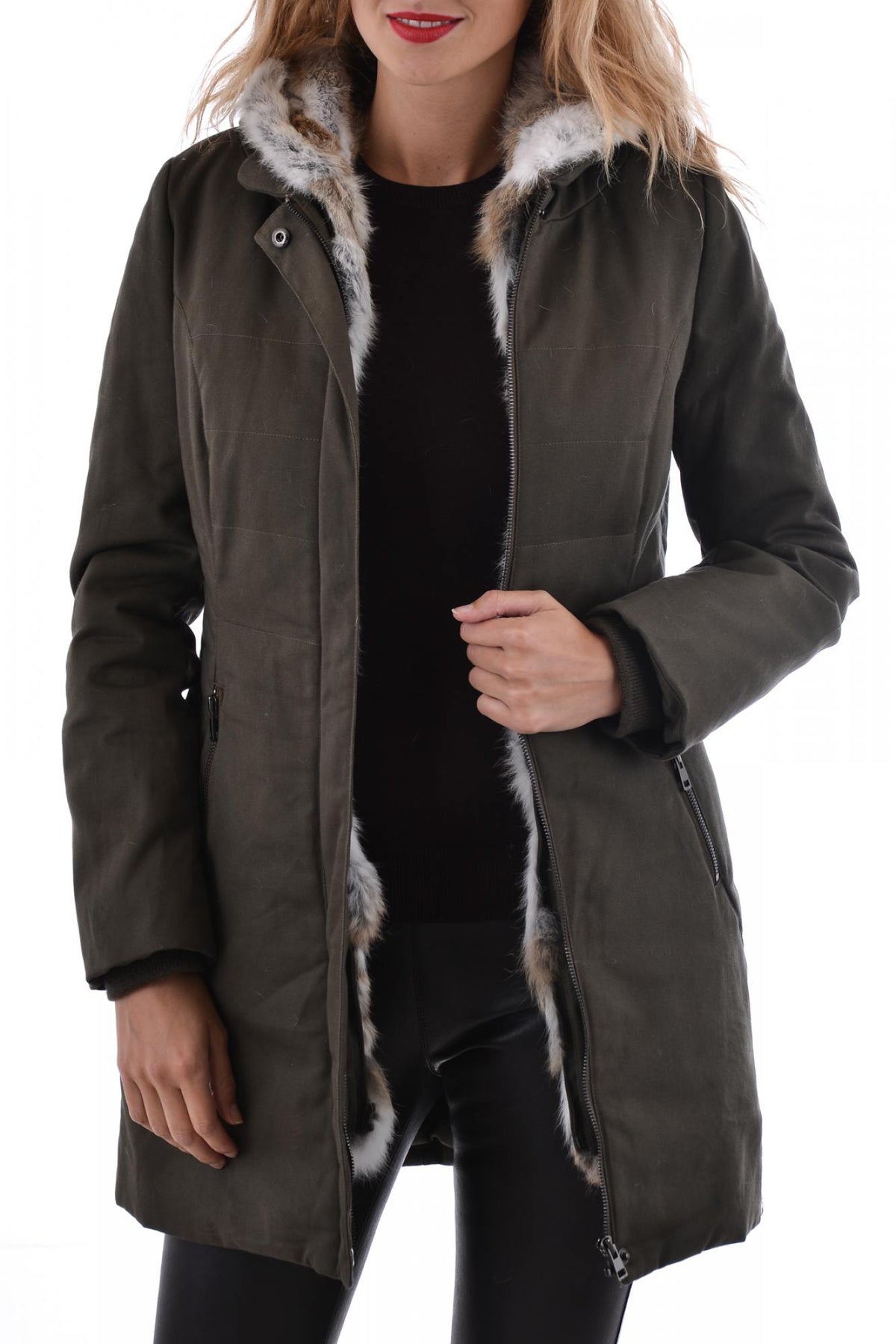 Serge Pariente women's coat in khaki cotton - Image n°5