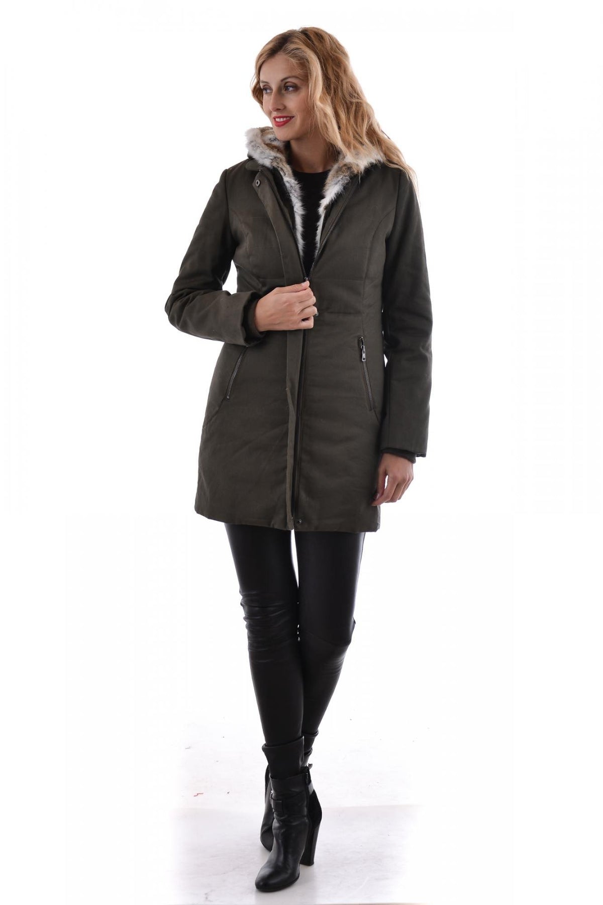 Serge Pariente women's coat in khaki cotton - Image n°4