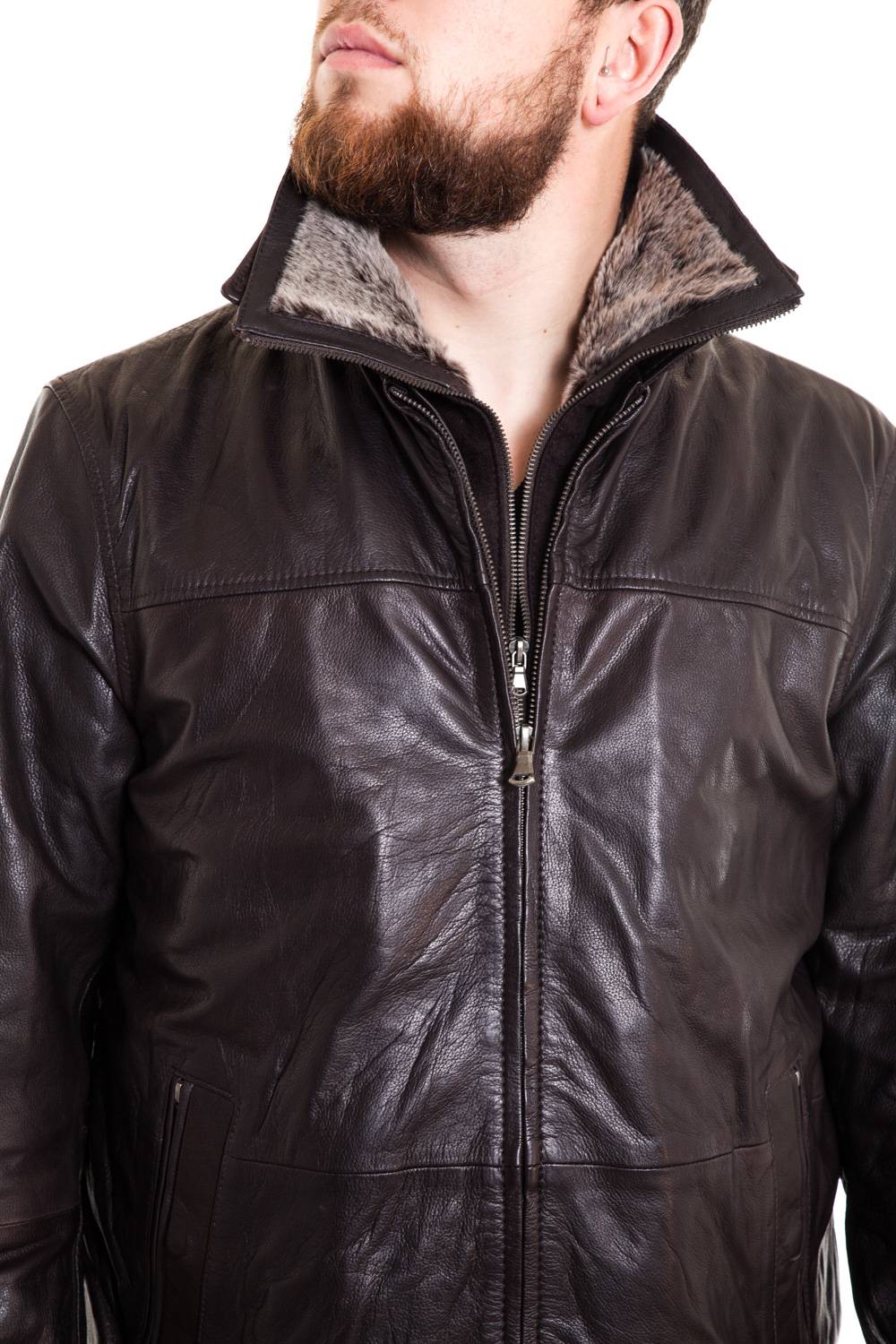 Brown cowhide jacket Large Size Shiny appearance Lucina - Image n°3